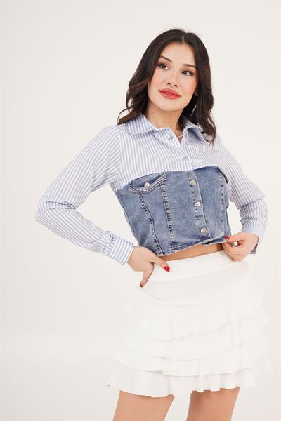 Çıtçıt Kapamalı Jean Detaylı Bebe Mavisi Gömlek