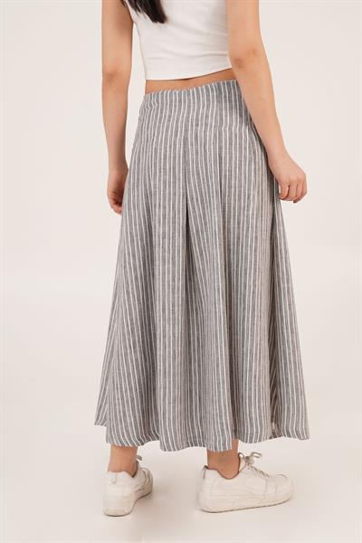 Çizgi Desenli Trend Keten Siyah Etek