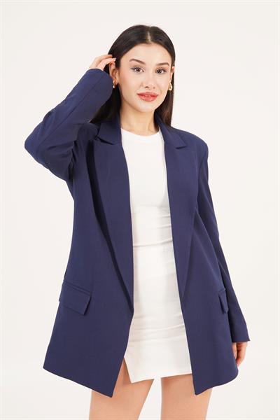 Astarı Çizgi Detaylı Lacivert Blazer Ceket	