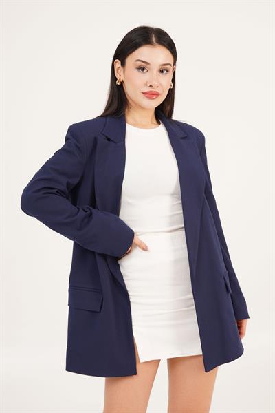 Astarı Çizgi Detaylı Lacivert Blazer Ceket	