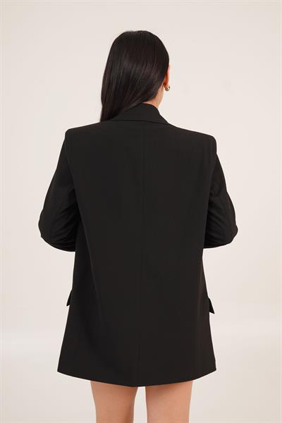 Astarı Çizgi Detaylı Siyah Blazer Ceket	