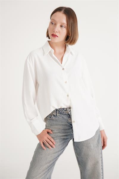 Çizgili Gold Varak Beyaz Gömlek