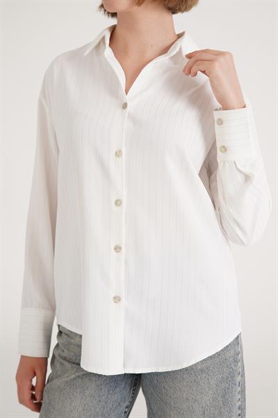 Çizgili Gold Varak Beyaz Gömlek