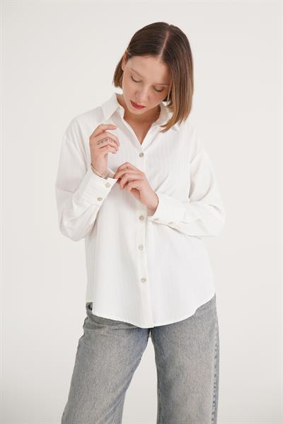 Çizgili Gold Varak Beyaz Gömlek