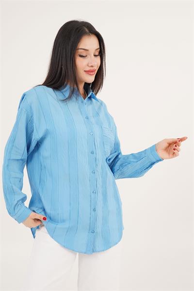 Gliscia Transparan Geçişli Mavi Gömlek	