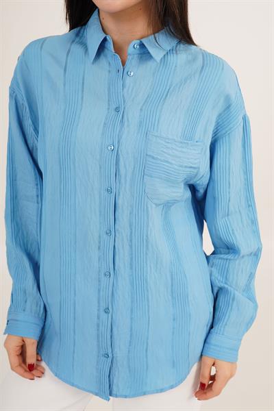Gliscia Transparan Geçişli Mavi Gömlek	