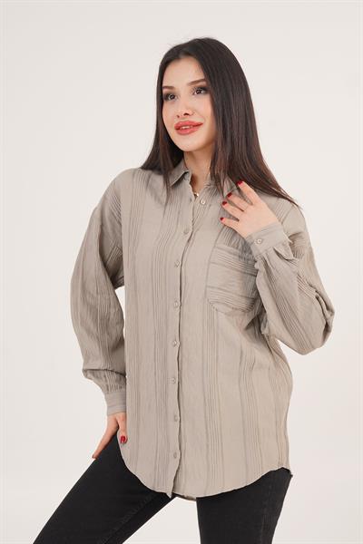 Gliscia Transparan Geçişli Haki Gömlek