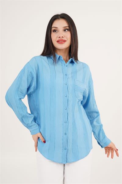 Gliscia Transparan Geçişli Mavi Gömlek	