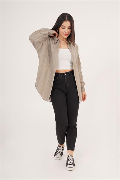 Gliscia Transparan Geçişli Haki Gömlek