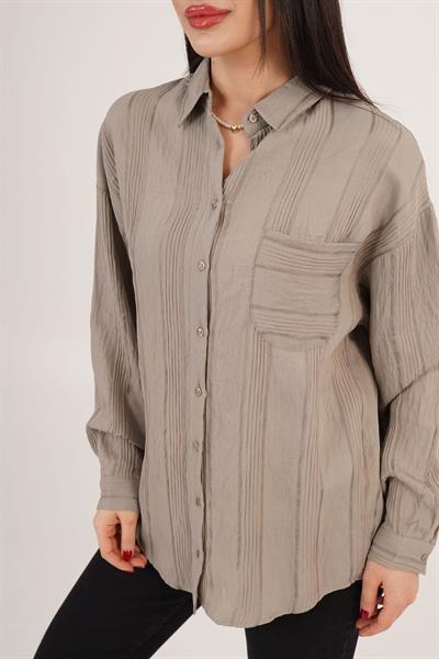 Gliscia Transparan Geçişli Haki Gömlek