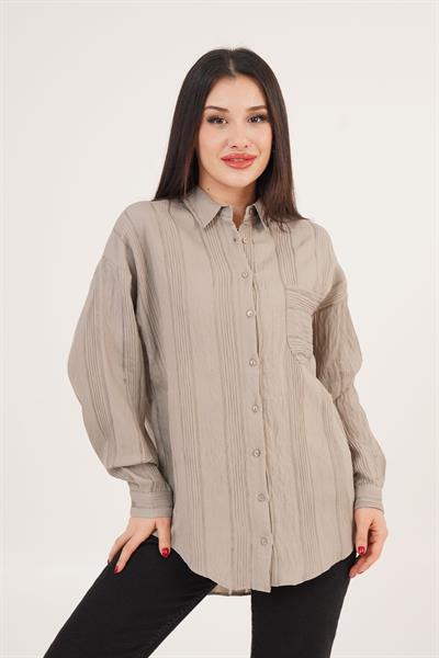 Gliscia Transparan Geçişli Haki Gömlek