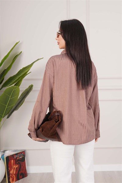Sunshine Çizgili Kontrast Kahve Gömlek