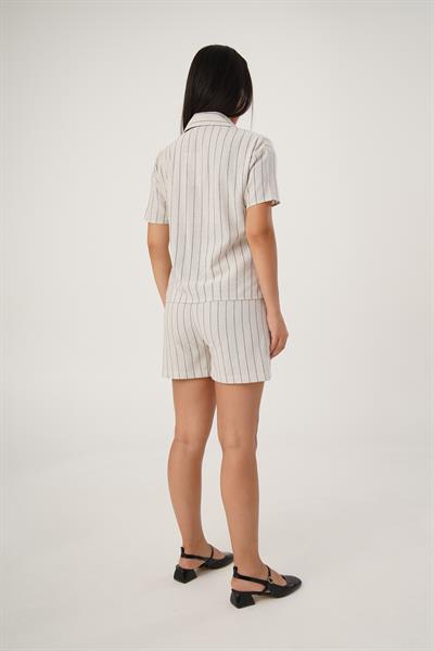 Çizgili Keten Gömlek Şort Takım