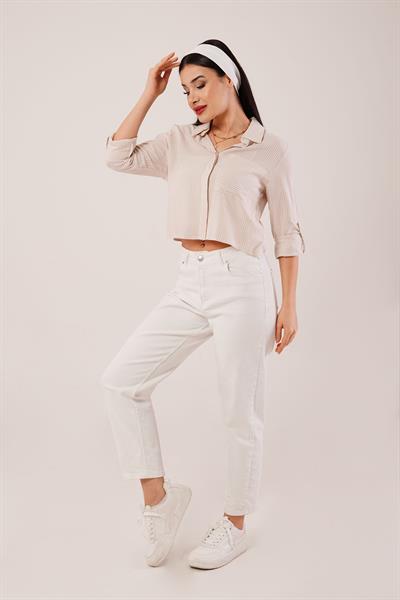 Çizgili Kol Katlamalı S.Kahve Gömlek