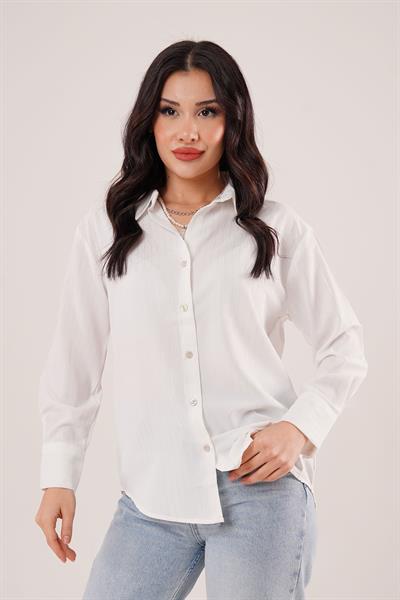 Çizgili Silver Varak Beyaz Gömlek