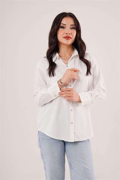 Çizgili Silver Varak Beyaz Gömlek