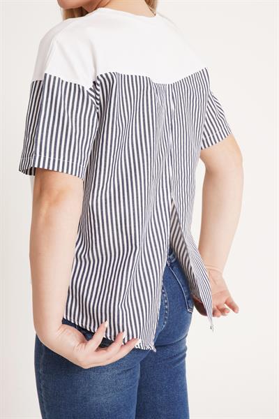 Çizgili Süprem Trikoton Antrasit Tişört