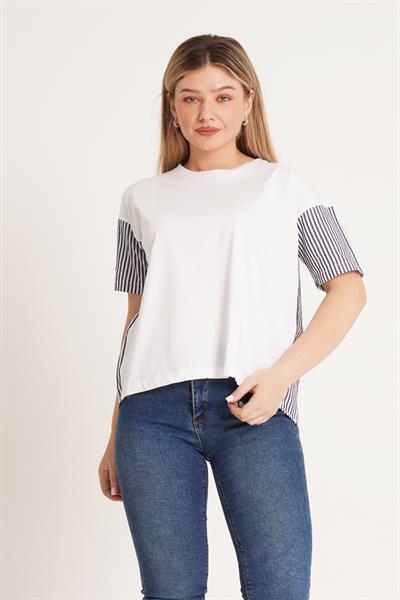 Çizgili Süprem Trikoton Antrasit Tişört