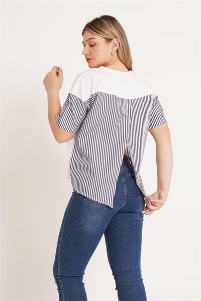 Çizgili Süprem Trikoton Antrasit Tişört