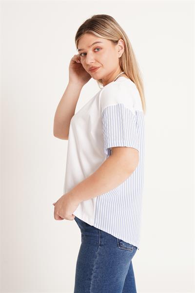 Çizgili Süprem Trikoton Mavi Tişört