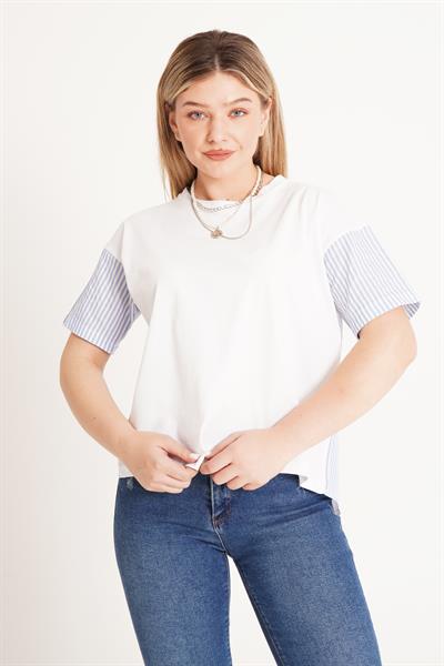 Çizgili Süprem Trikoton Mavi Tişört