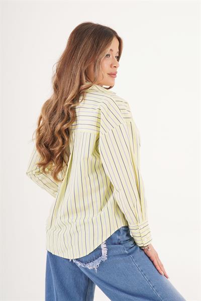 Çizgili Arkası Pile Detaylı Terrycotton Sarı Gömlek