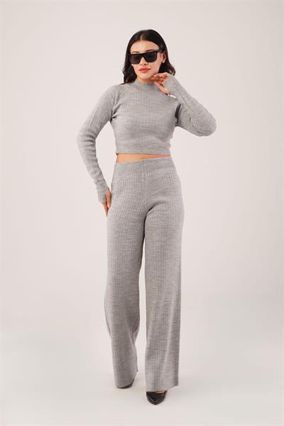 Kısa Model Gri Crop ve Pantolon Takımı
