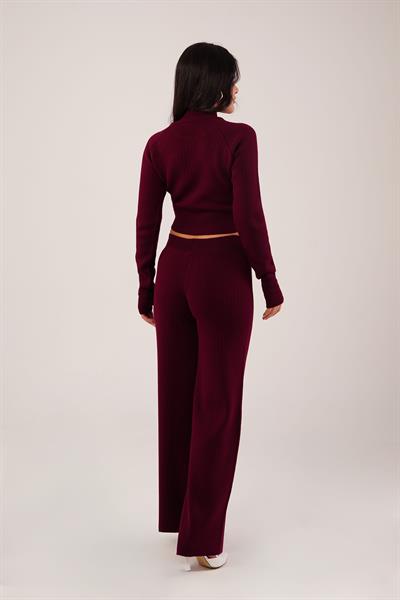 Kısa Model Bordo Crop ve Pantolon Takımı