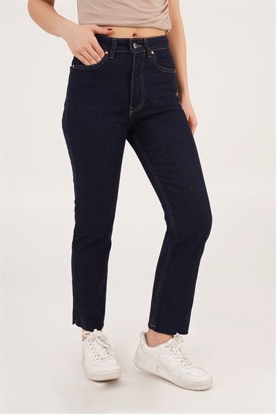 Cropped Yüksek Bel Koyu Mavi Mom Jean