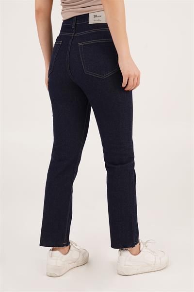 Cropped Yüksek Bel Koyu Mavi Mom Jean