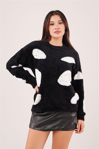 Dalmaçya Desen Sakallı Siyah Kazak