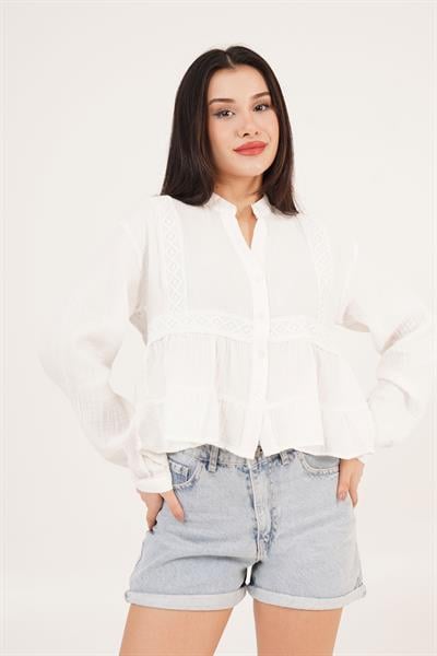Dantel Detay Salaş Beyaz Gömlek