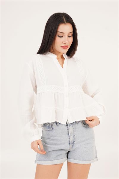 Dantel Detay Salaş Beyaz Gömlek