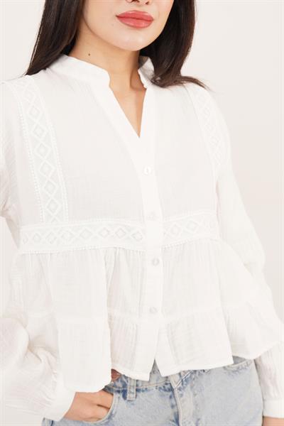 Dantel Detay Salaş Beyaz Gömlek