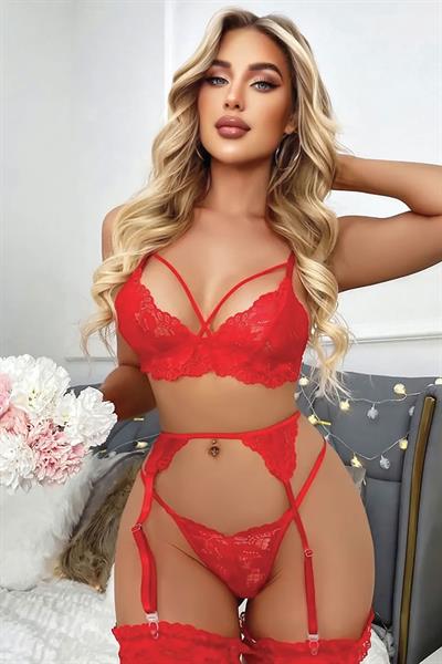 İpli Dantelli Kırmızı Fantazi Jartiyer Takım