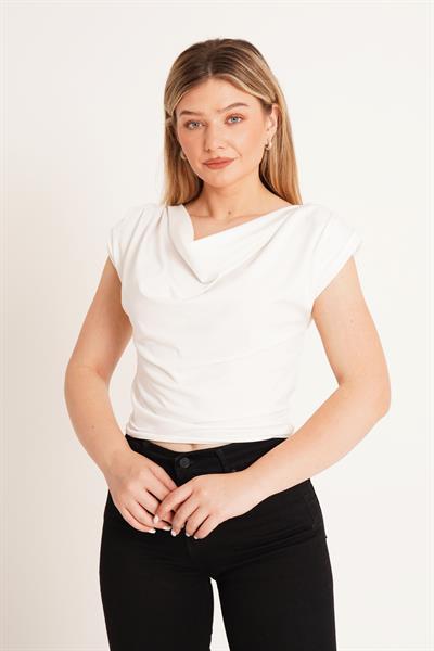 Degaje Yaka Trend Beyaz Bluz
