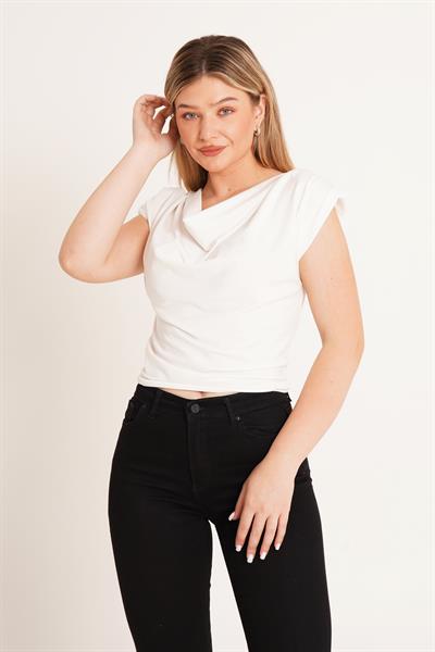 Degaje Yaka Trend Beyaz Bluz