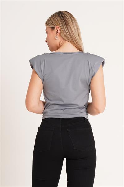Degaje Yaka Trend Gri Bluz