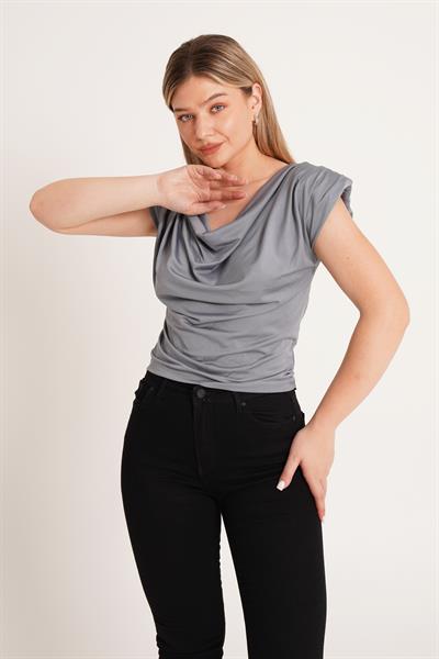 Degaje Yaka Trend Gri Bluz