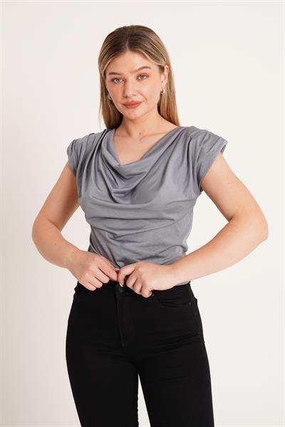 Degaje Yaka Trend Gri Bluz