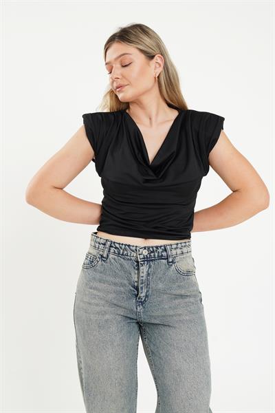 Degaje Yaka Trend Siyah Bluz