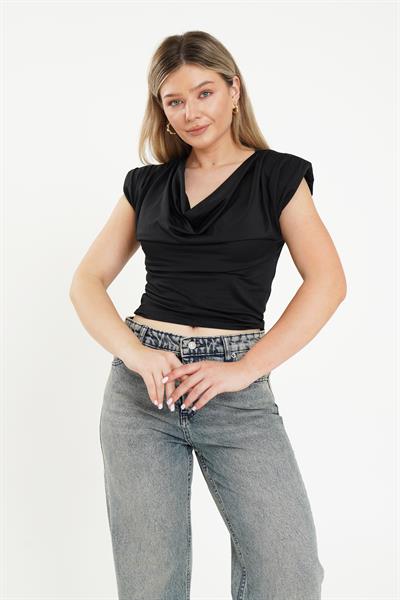 Degaje Yaka Trend Siyah Bluz