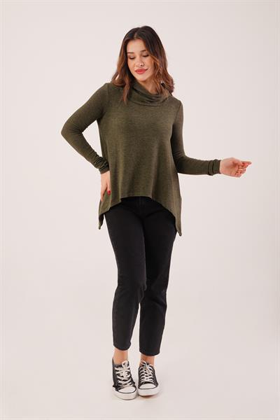 Degaje Yaka Yumoş Kumaş Haki Bluz