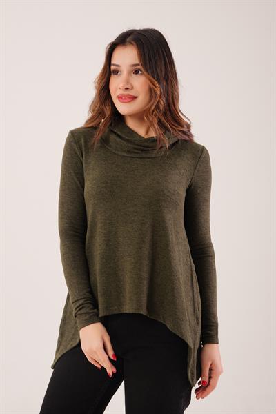 Degaje Yaka Yumoş Kumaş Haki Bluz