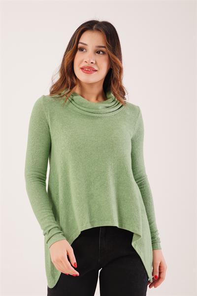 Degaje Yaka Yumoş Kumaş Mint Bluz