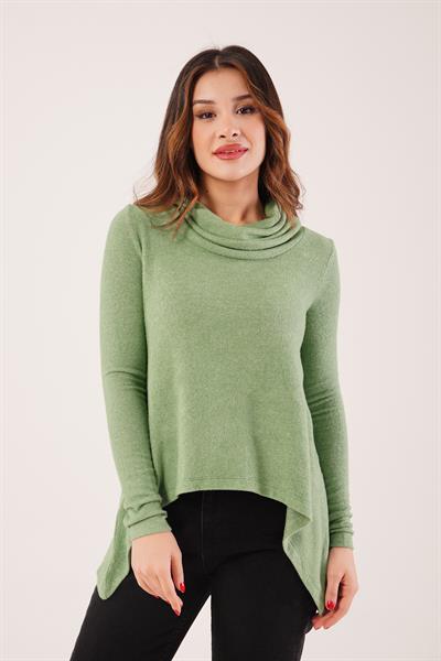 Degaje Yaka Yumoş Kumaş Mint Bluz