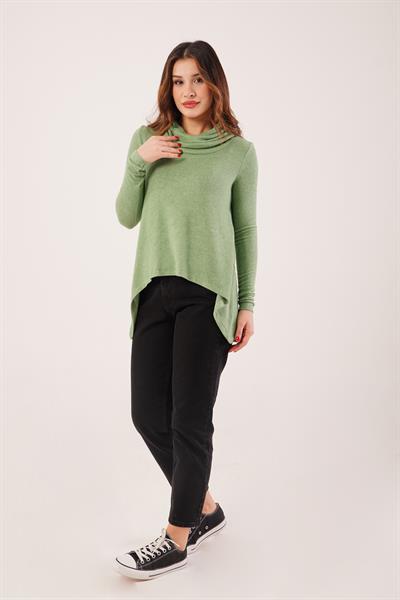 Degaje Yaka Yumoş Kumaş Mint Bluz