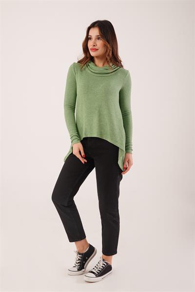 Degaje Yaka Yumoş Kumaş Mint Bluz