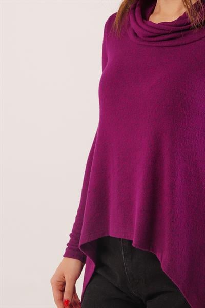 Degaje Yaka Yumoş Kumaş Mor Bluz