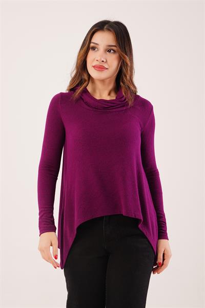 Degaje Yaka Yumoş Kumaş Mor Bluz